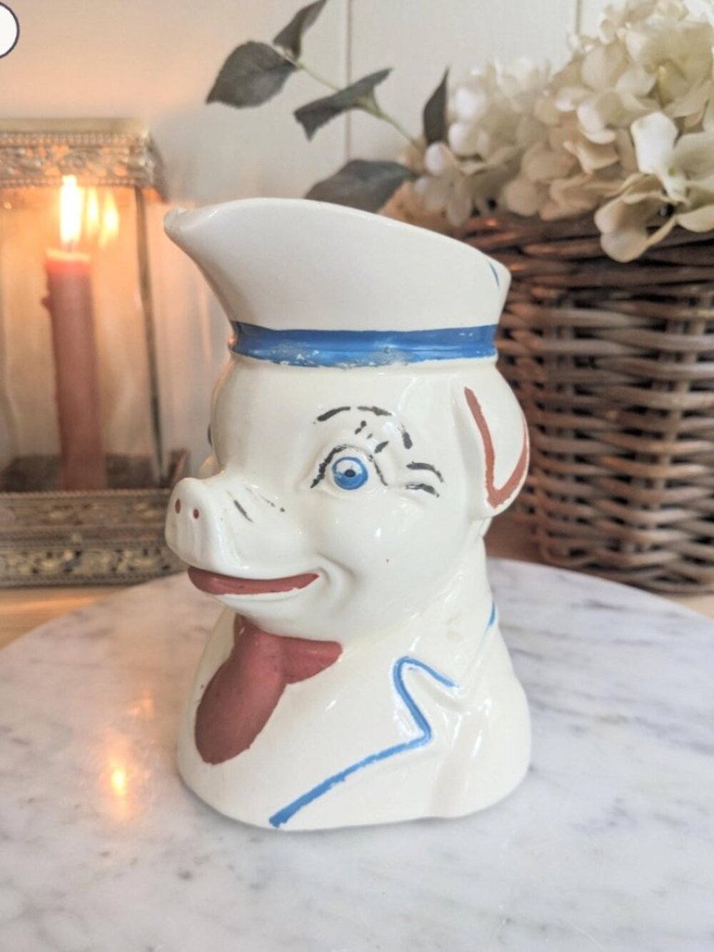 Shawnee Pottery Creamware Pitcher ~ "Revolutionary War Soldier Pig"